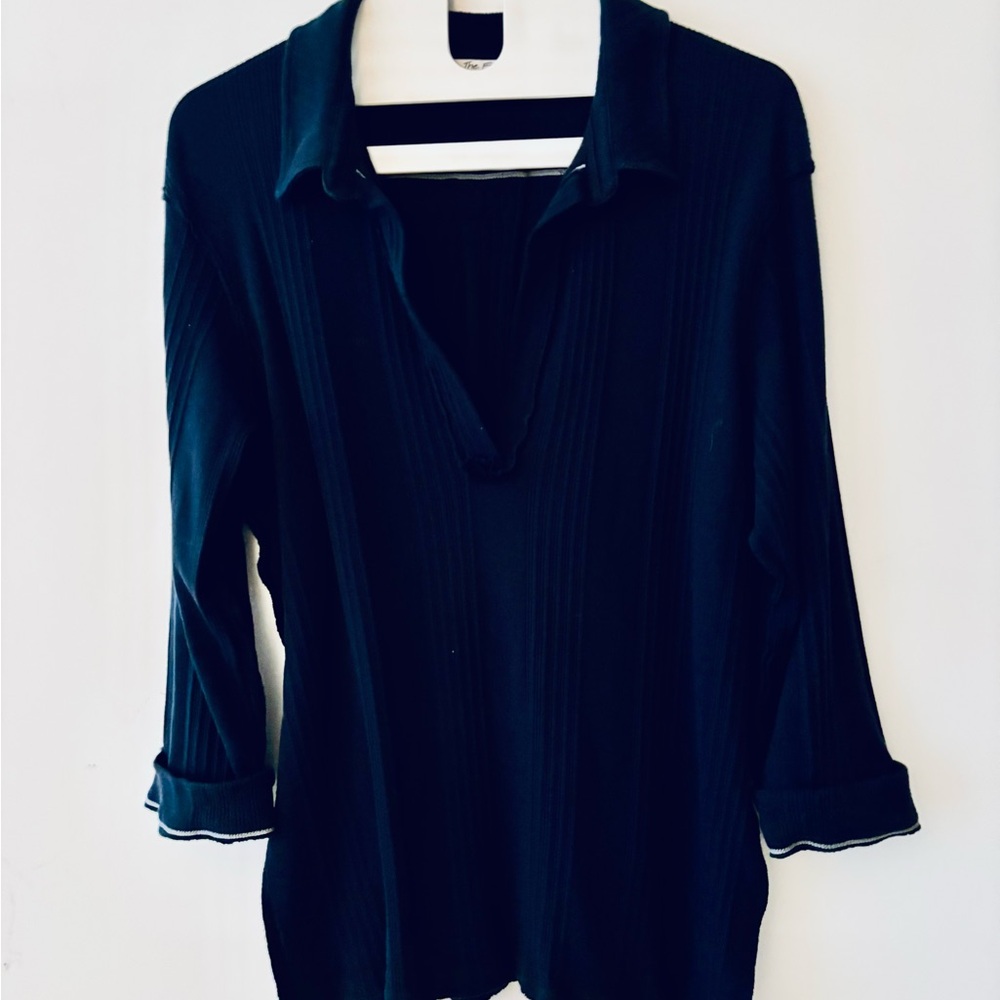 NWOT Free People Annie ribbed thermal style oversized navy cotton pullover M